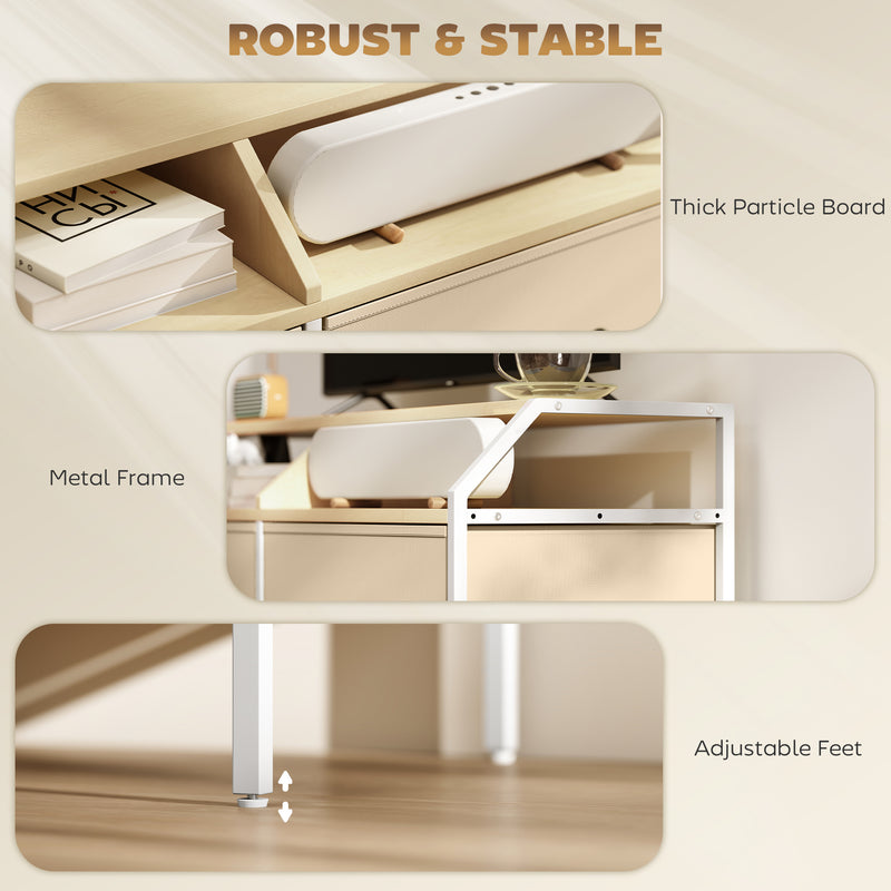 TV Stand Cabinet for 55 Inch TVs with Storage Drawers and Shelves for Living Room, Natural Wood
