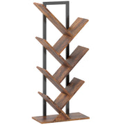 Six Section Tree Shaped Bookcase With Open Display Shelves For Home Storage Wood Effect