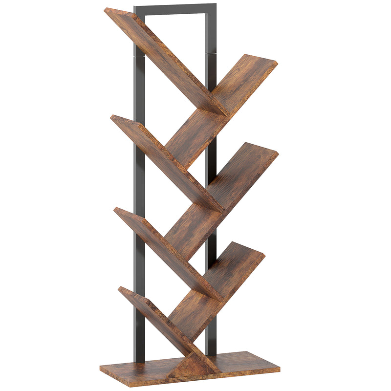 Six Section Tree Shaped Bookcase With Open Display Shelves For Home Storage Wood Effect