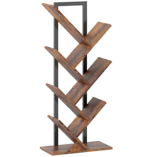 Six Section Tree Shaped Bookcase With Open Display Shelves For Home Storage Wood Effect