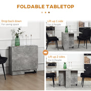 Folding Drop Leaf Dining Table with Storage Shelves and Wheels for Small Kitchens Cement Grey