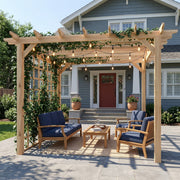 3x3m Wooden Garden Pergola with Trellis for Natural Shade and Privacy Nature Wood Finish Outsunny