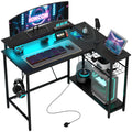Reversible L Shaped Gaming and Work Desk with LED Lighting for Home Office, Black