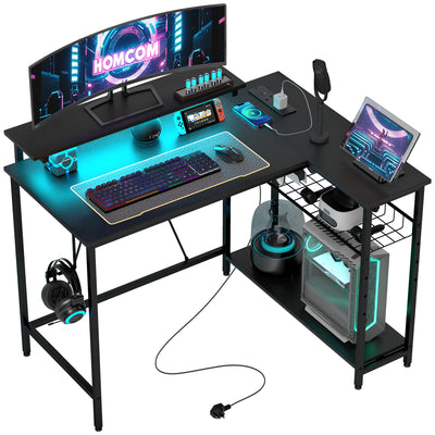 Reversible L Shaped Gaming and Work Desk with LED Lighting for Home Office, Black