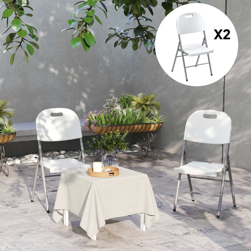 Set of Two Foldable Outdoor Chairs in White for Garden or Camping by Outsunny