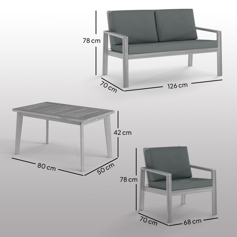 4 Piece Wooden Garden Furniture Set with Cushions Light Grey Outdoor Comfort by Outsunny
