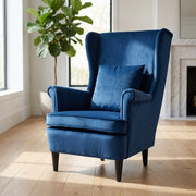 Velvet Wingback Armchair for Reading and Relaxing with Cushioned Support Blue Homcom