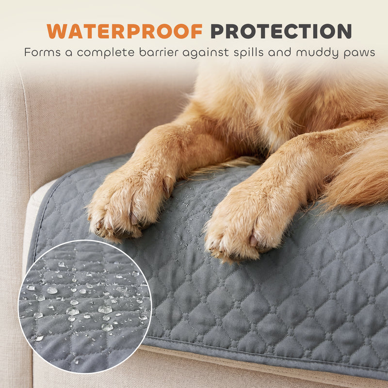 Waterproof 3 Seater Sofa Cover with Armrest Pockets for Pet and Child Protection Grey AOSOM