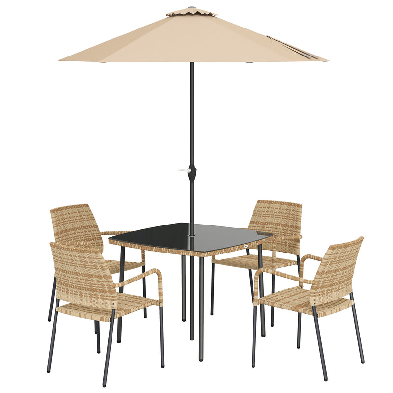 4 Seater Rattan Garden Dining Set with Stackable Chairs and Umbrella for Family Meals