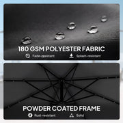 Garden Cantilever Parasol with Solar LED Lights for Day and Night Shade Black Outsunny