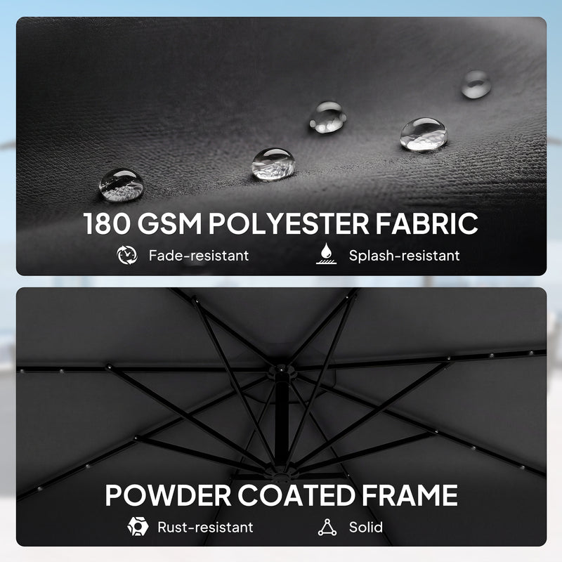 Garden Cantilever Parasol with Solar LED Lights for Day and Night Shade Black Outsunny