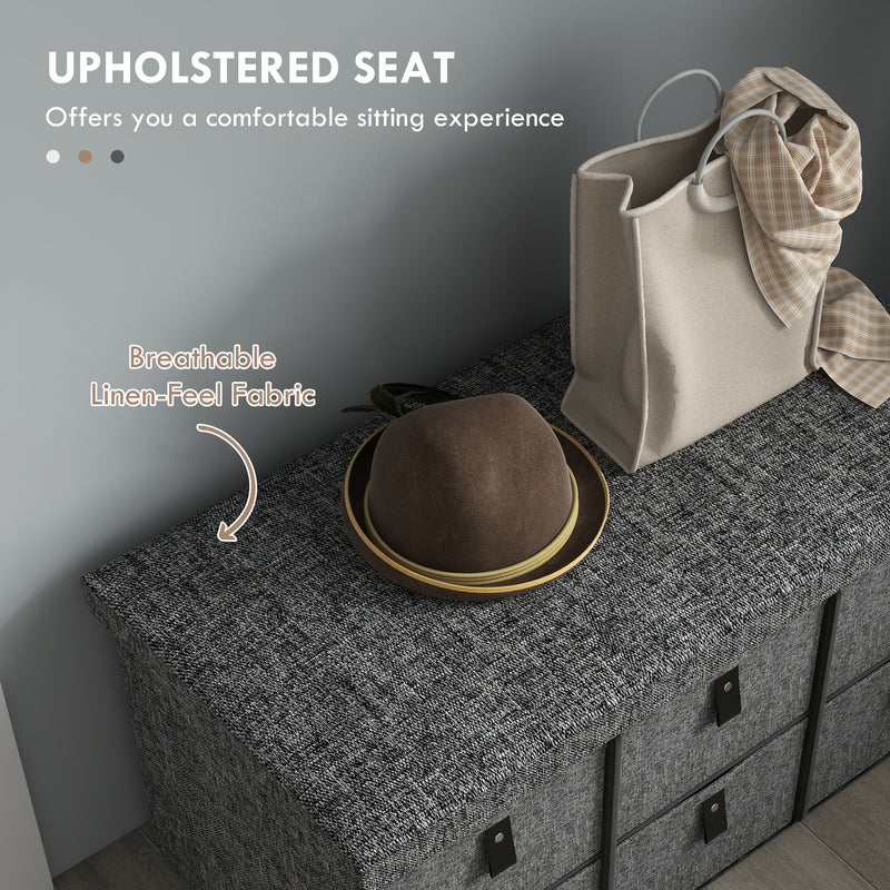 Shoe Storage Bench with 6 Drawers and Padded Seat Ideal for Hallway or Entryway Dark Grey