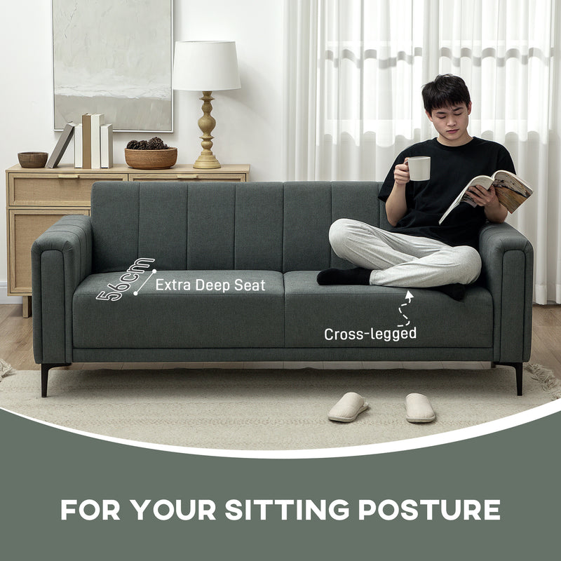 Grey Three Seater Modern Fabric Sofa Comfortable Home Seating by HOMCOM