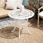 Garden Side Table Cast Aluminium Rust Resistant with Adjustable Feet White Outsunny