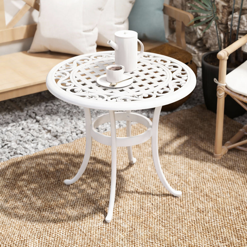 Garden Side Table Cast Aluminium Rust Resistant with Adjustable Feet White Outsunny