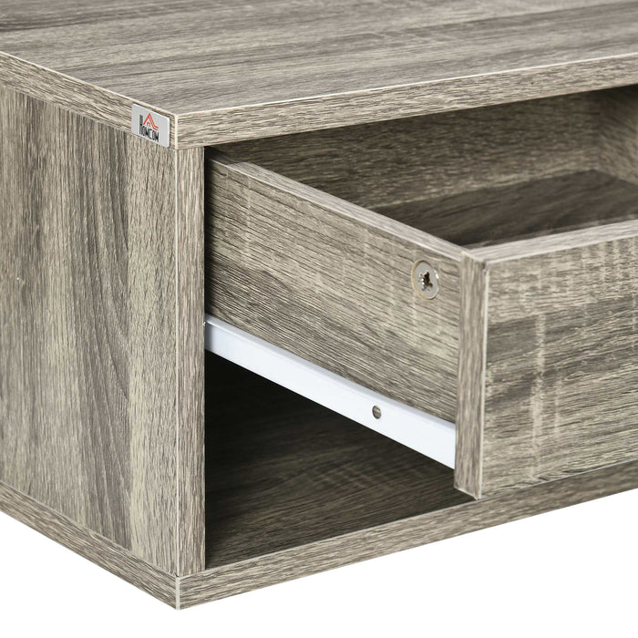 Set of Two Floating Bedside Tables with Drawer and Shelf Brown Wood Effect by HOMCOM