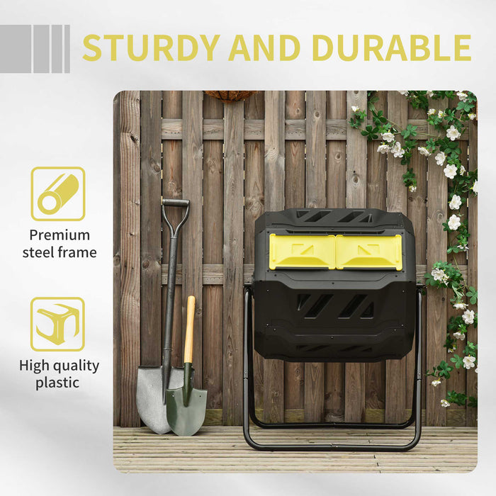160L Dual Chamber Rotating Compost Bin Yellow Garden Waste Tumbler by Outsunny