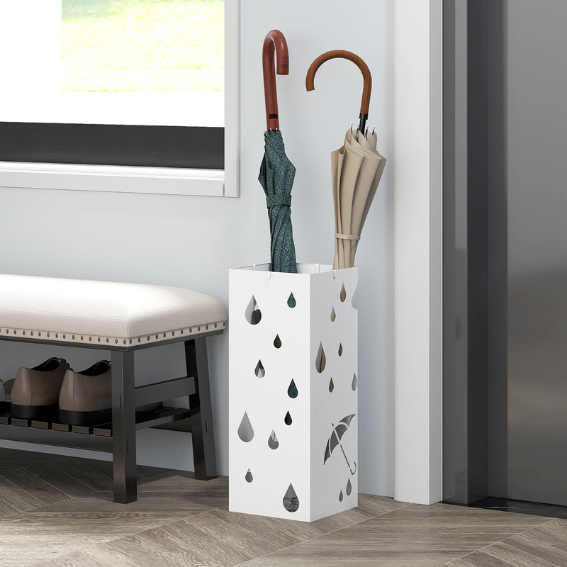 Steel Umbrella Stand for Hallway Storage Holds Up to 6 Umbrellas, White
