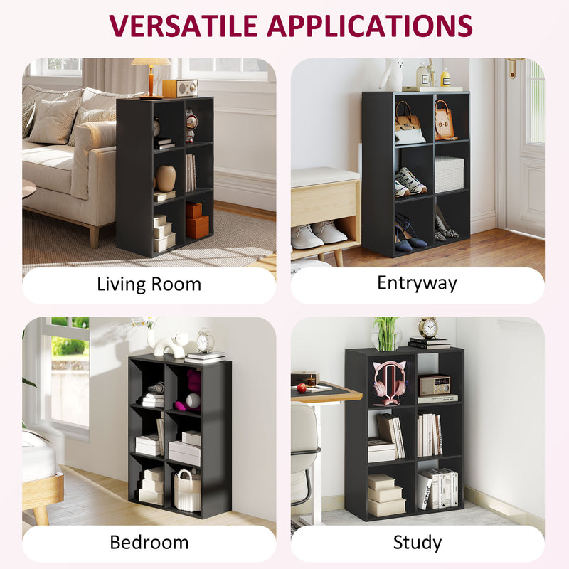 6 Cube Storage Bookshelf With Open Shelves Ideal For Home Or Office Use Black