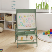 Double Sided Kids Art Easel With Paper Roll And Storage Boxes For Ages 3 to 8, Green