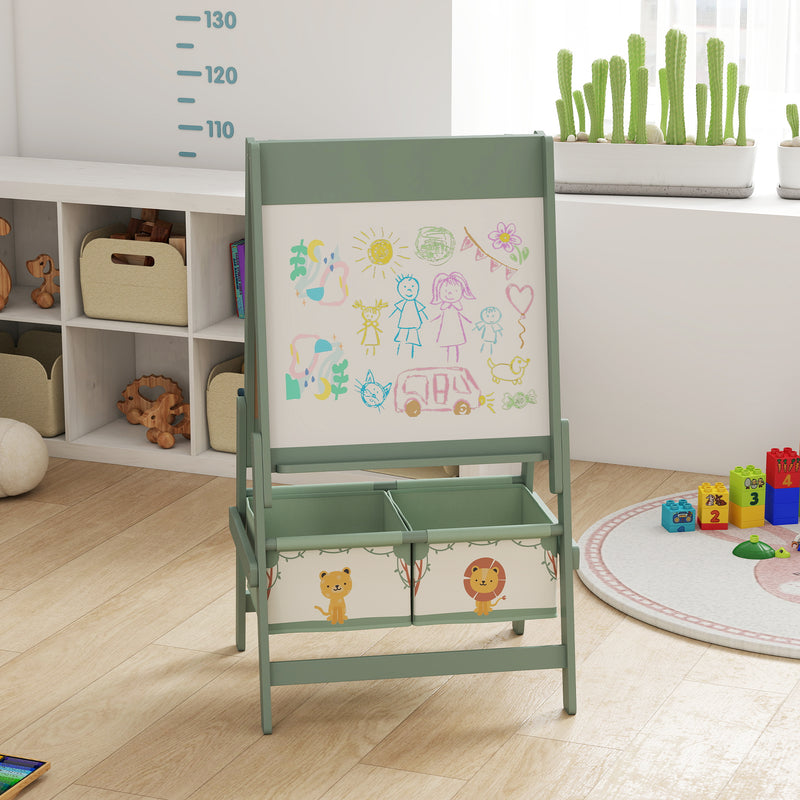 Double Sided Kids Art Easel With Paper Roll And Storage Boxes For Ages 3 to 8, Green