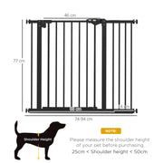 Extra Wide Adjustable Dog Safety Gate for Doorways and Stairs 74 to 94cm Black