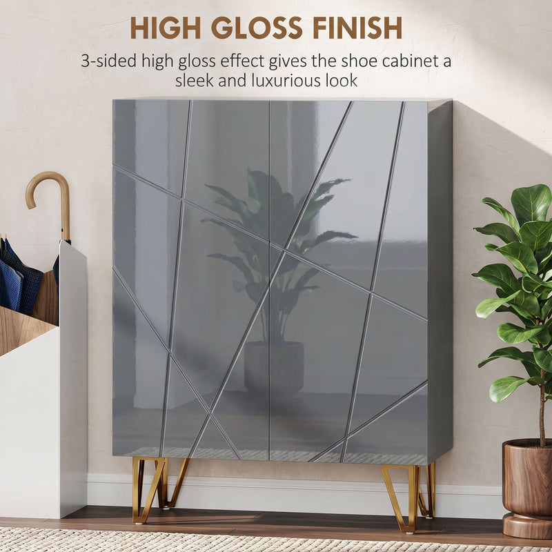 Shoe Cabinet with Adjustable Shelves for Hallway Storage and Clutter-Free Entrance High Gloss Grey