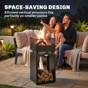 Garden Fire Pit with Log Storage for Tidy and Warm Evenings Outdoors Black Outsunny