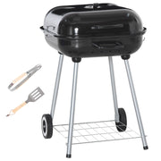 Portable Charcoal BBQ Grill with Wheels and Utensils for Outdoor Cooking and Camping by Outsunny
