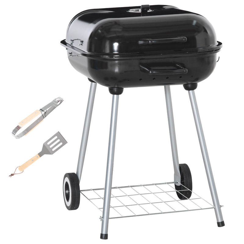 Portable Charcoal BBQ Grill with Wheels and Utensils for Outdoor Cooking and Camping by Outsunny