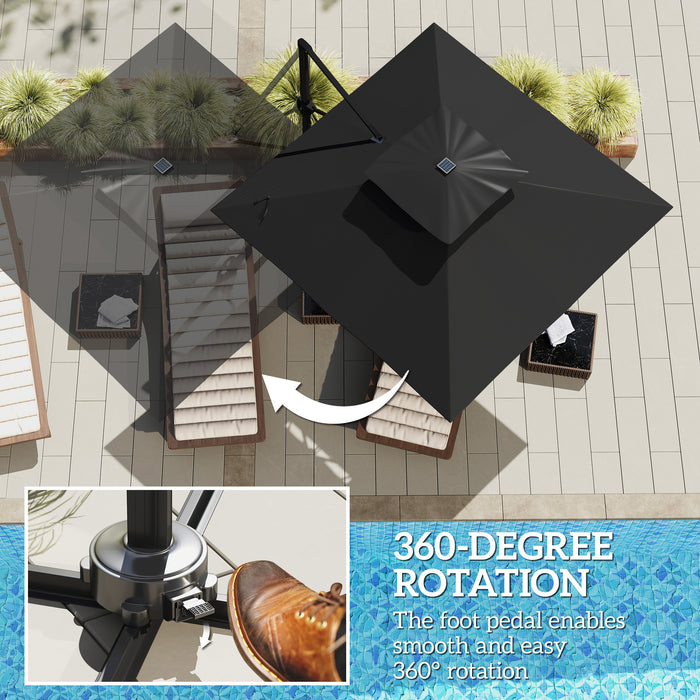 Black 3.5x3 m Square Cantilever Parasol with Solar LED Lights and UPF50+ Shade by Outsunny