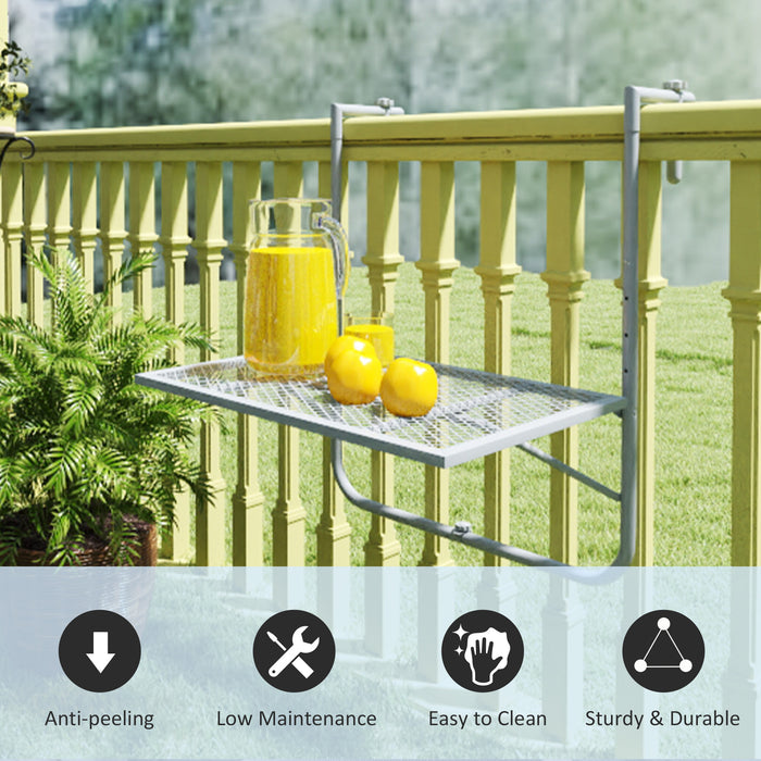 Grey Folding Metal Balcony Hanging Table Adjustable Wall Mount Desk for Garden and Patio by Outsunny