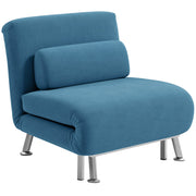 Blue Velvet Feel Single Sleeper Chair Comfortable Space Saving Design by HOMCOM