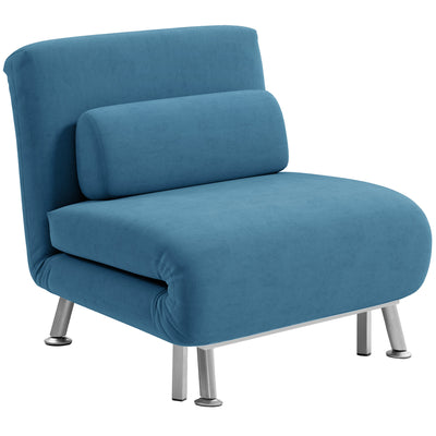 Blue Velvet Feel Single Sleeper Chair Comfortable Space Saving Design by HOMCOM