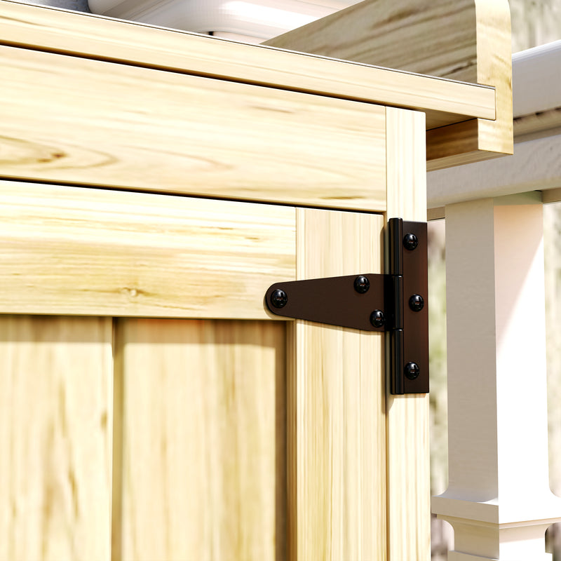 Fir Wood Small Garden Storage Shed with Metal Worktop Natural Finish by Outsunny