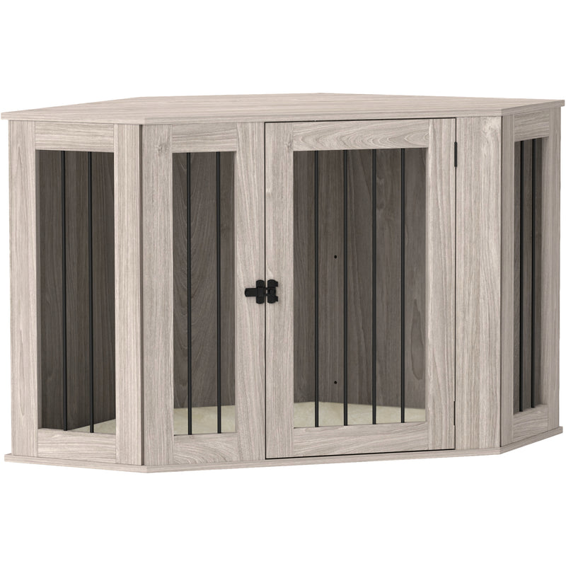 2 in 1 Dog Crate Side Table with Soft Cushion Ideal for Living Rooms Walnut Brown