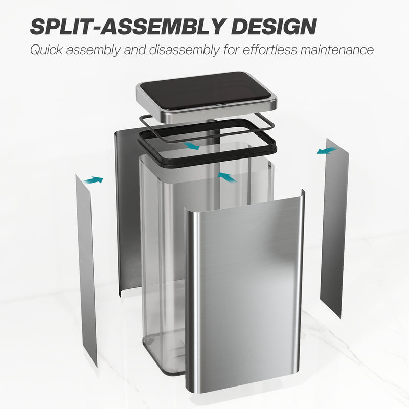 Sensor Kitchen Bin 50L Touch Free Waste Disposal with Motion Sensor Silver Black Homcom