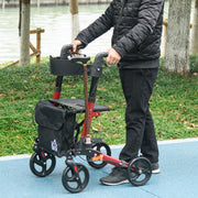 Folding Lightweight Rollator Walker with Seat Backrest Storage Bag and Brakes Red AOSOM