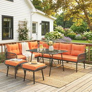 Modular Garden Sofa Set with Table and Stools for Flexible Outdoor Seating, Charcoal Grey With Orange Cushions Outsunny