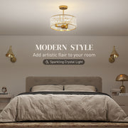 Modern Semi Flush Crystal Ceiling Light With 3 E14 Bulbs For Living Room, Gold Tone