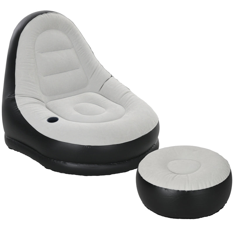 Inflatable Chair and Footstool Set for Easy Extra Seating Indoors or Outdoors Grey and Black
