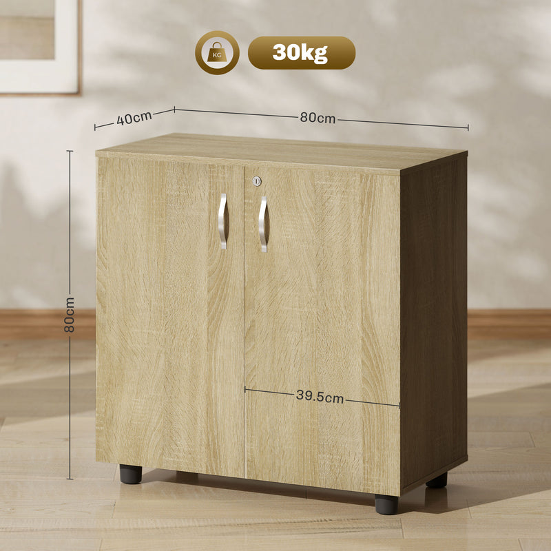 Two Tier Lockable Office Storage Cabinet Oak Finish by Vinsetto