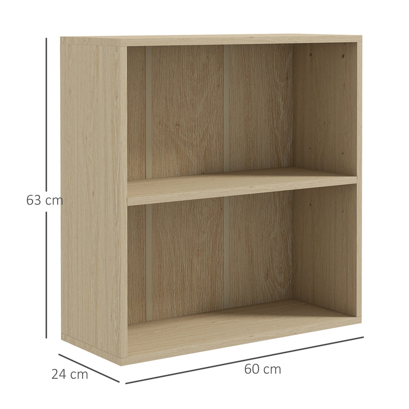 2 Tier Adjustable Bookcase for Home or Office Storage Compact Water Resistant Natural Wood Finish