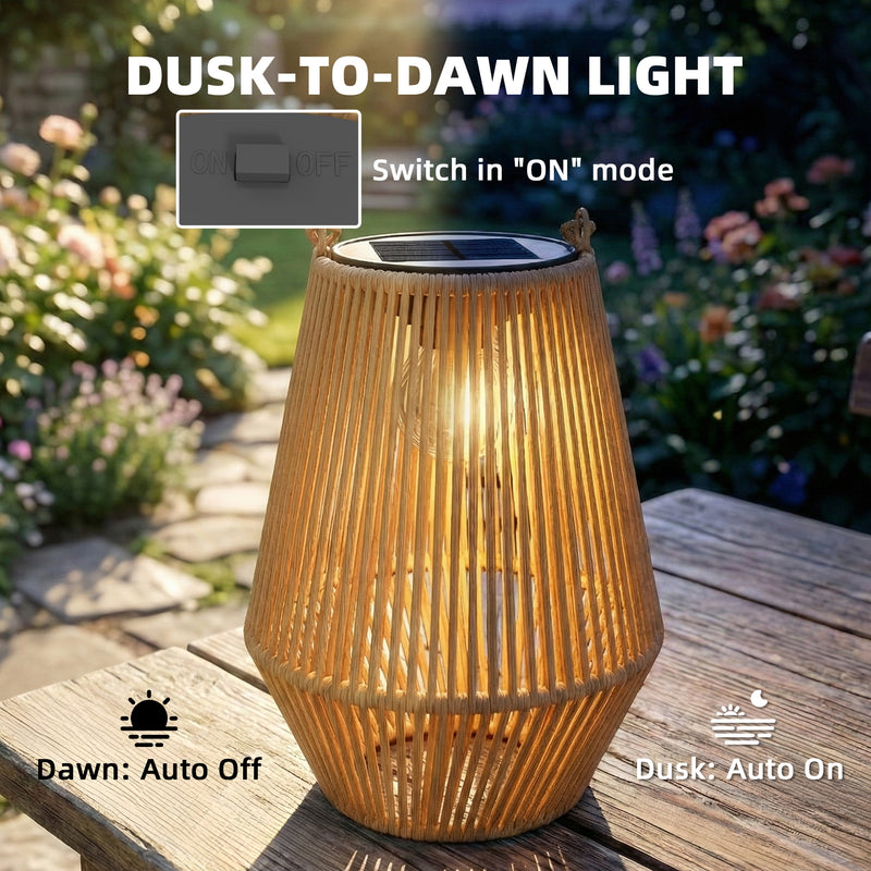 Outdoor Rattan Solar Lanterns Set of 2 for Easy Warm Garden Lighting Brown Outsunny