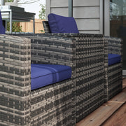 6 Seater Rattan Garden Furniture Set With Cushions and Storage Tables Grey With Navy Blue by Outsunny