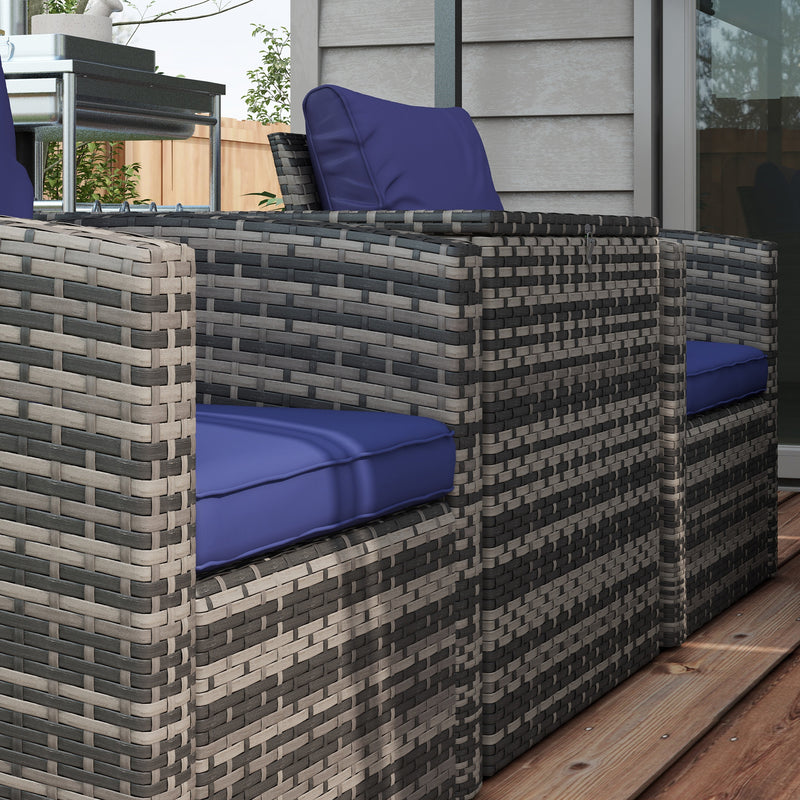 6 Seater Rattan Garden Furniture Set With Cushions and Storage Tables Grey With Navy Blue by Outsunny