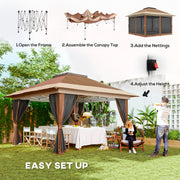 Brown 3.6 x 3.6m Pop Up Garden Gazebo with Mesh Sides for Outdoor Events by Outsunny
