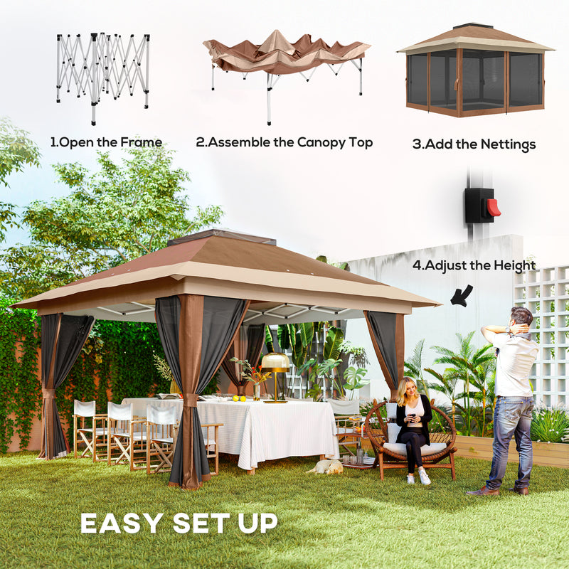 Brown 3.6 x 3.6m Pop Up Garden Gazebo with Mesh Sides for Outdoor Events by Outsunny