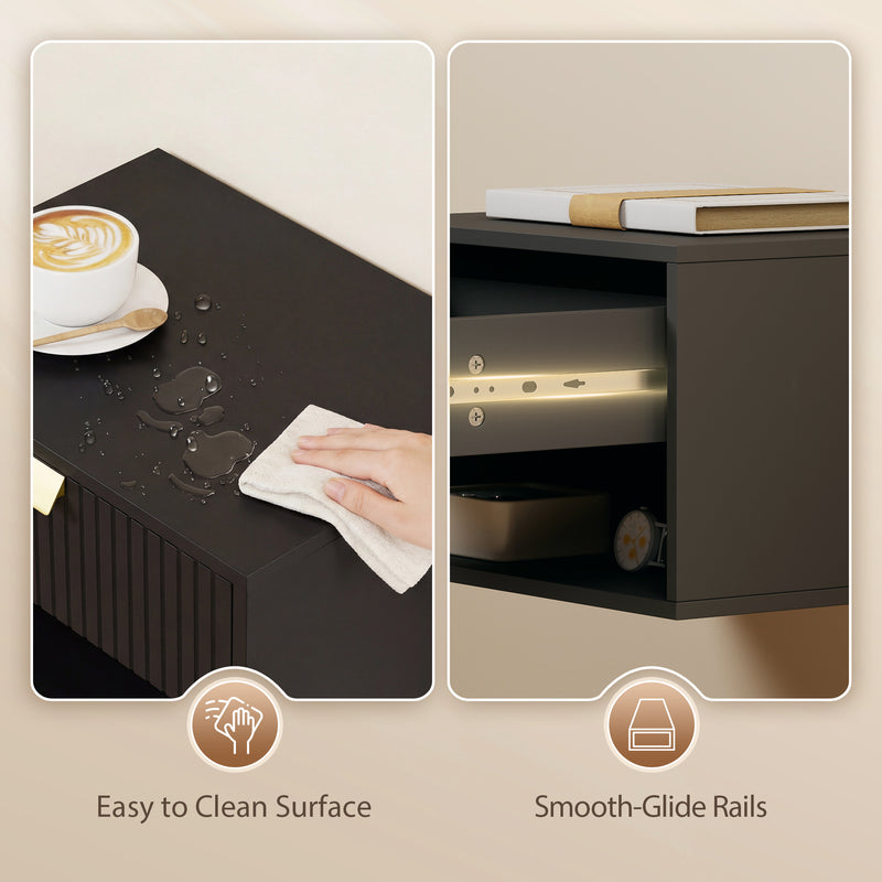 Floating Bedside Tables Set of 2 with Drawer and Shelf for Space Saving Black AOSOM
