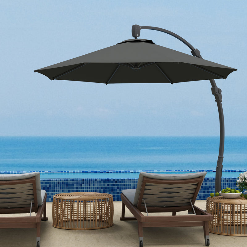 Premium Grey 3m Cantilever Parasol with Crank Handle and 360° Rotation for Garden Patio by Outsunny
